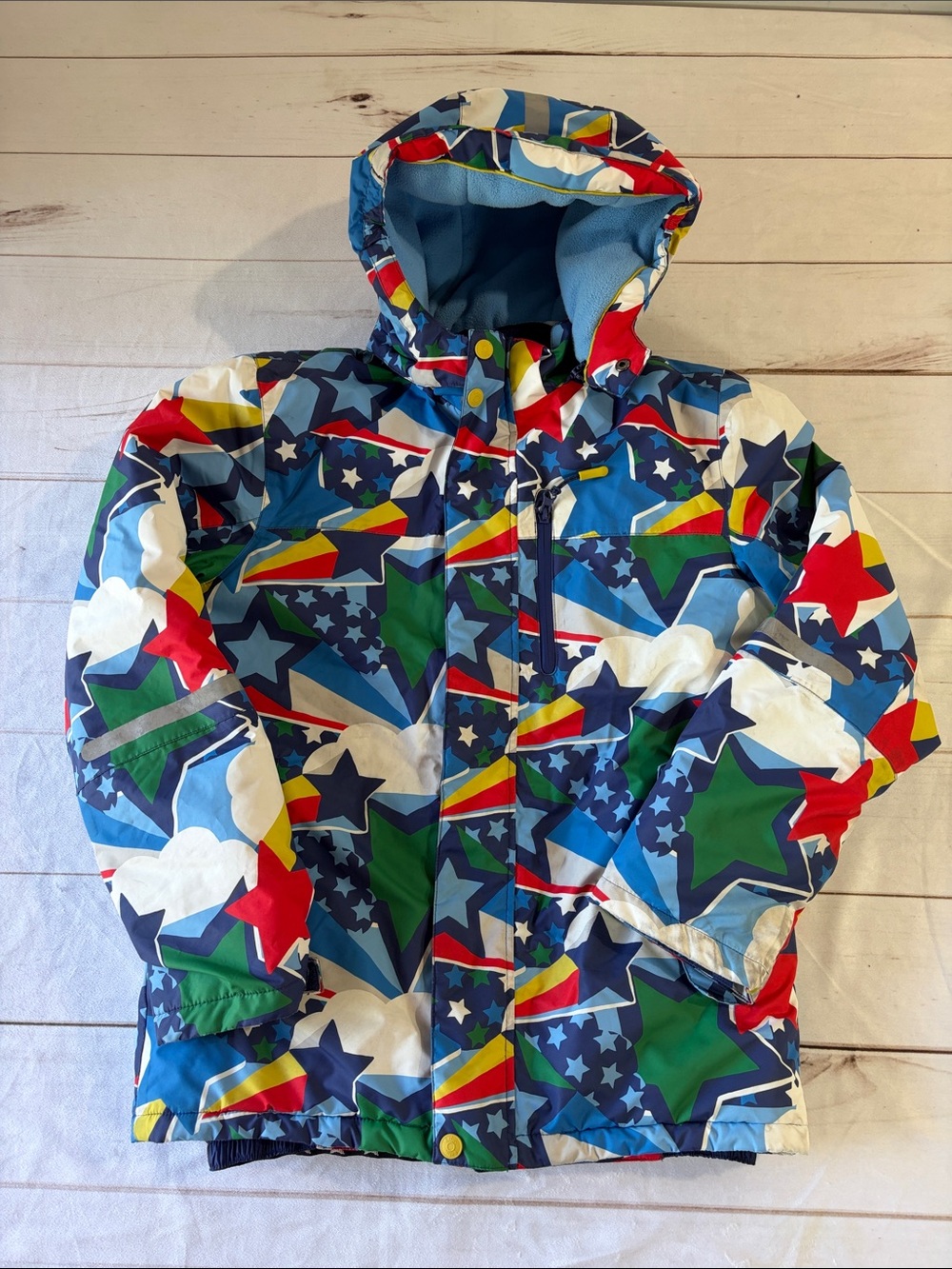 Boden Blue Bright Rainbow Stars Hooded Ski Jacket